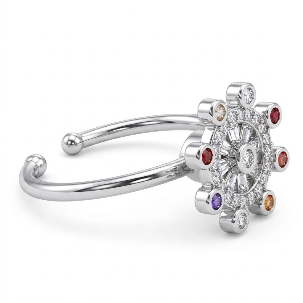 Rotatable Spin Ring Multicolour Floral Halo Spinner Ring Adjustable Open 1559