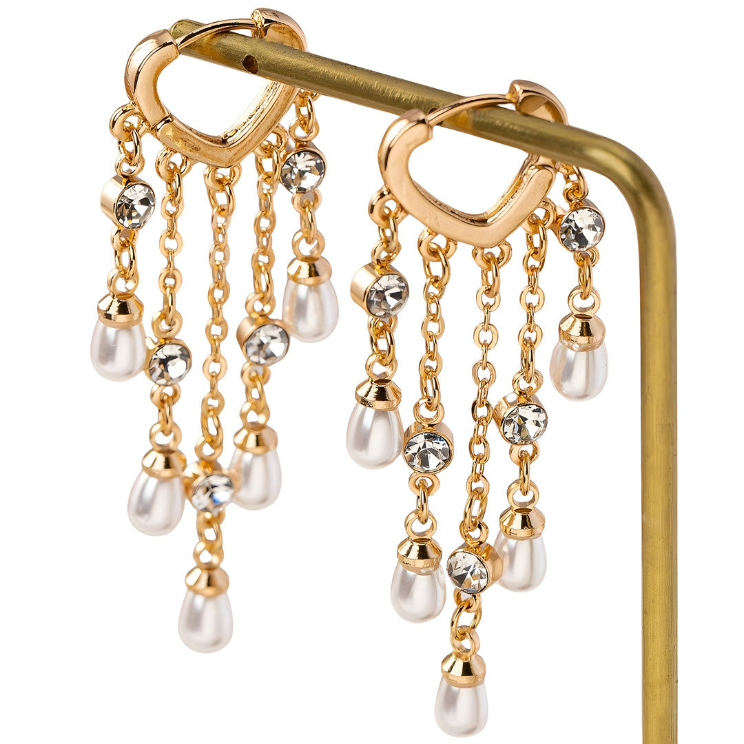 18K Gold Plated Pearl Drop Earrings for Women – Heart Shape Dangle Earrings 762