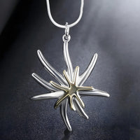 Two Tone Starburst Pendant Necklace with Silver Tone Snake Chain, Abstract 1878