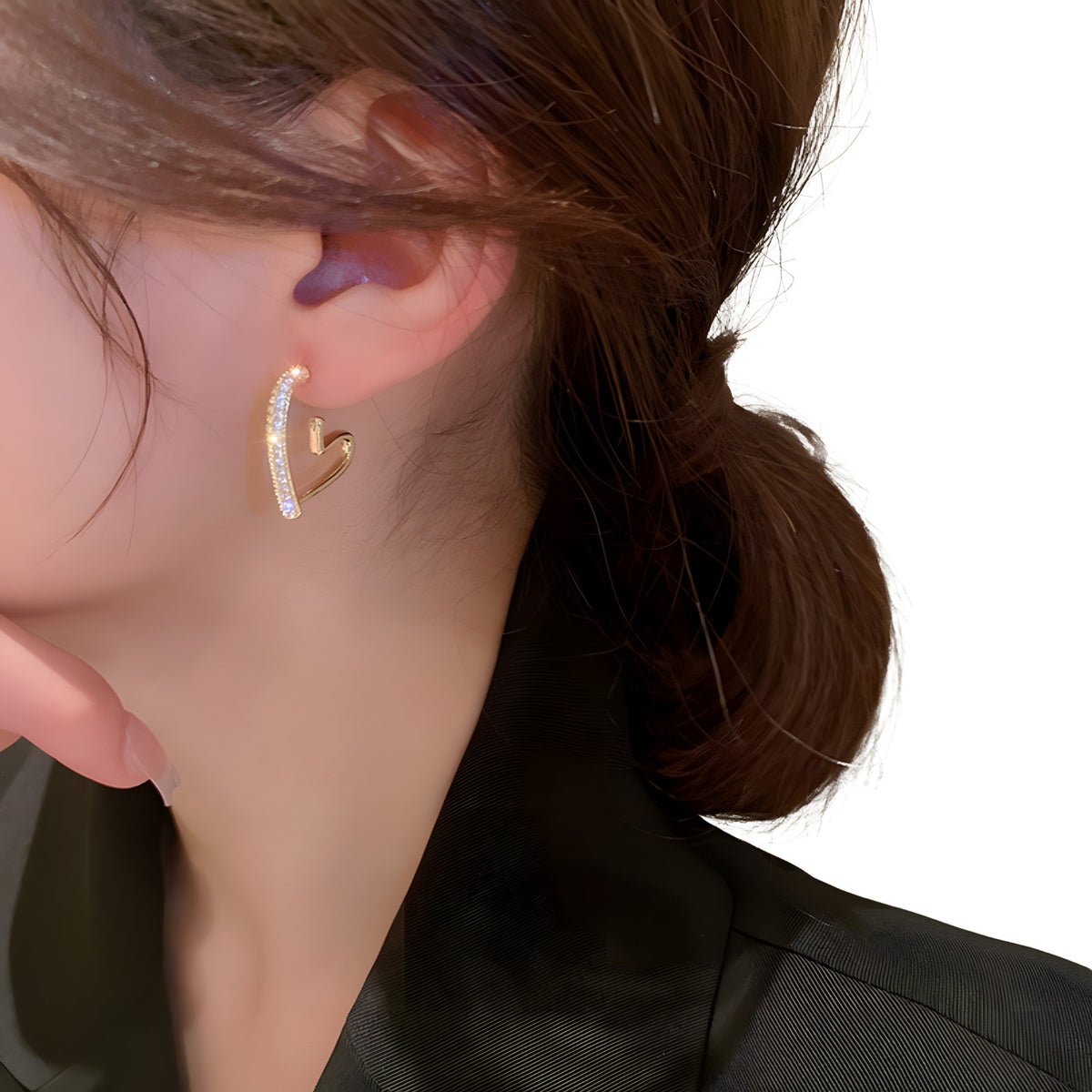 Gold Heart Earrings Zircons, Trendy Elegant Geometric Heart-Shaped Earrings 555