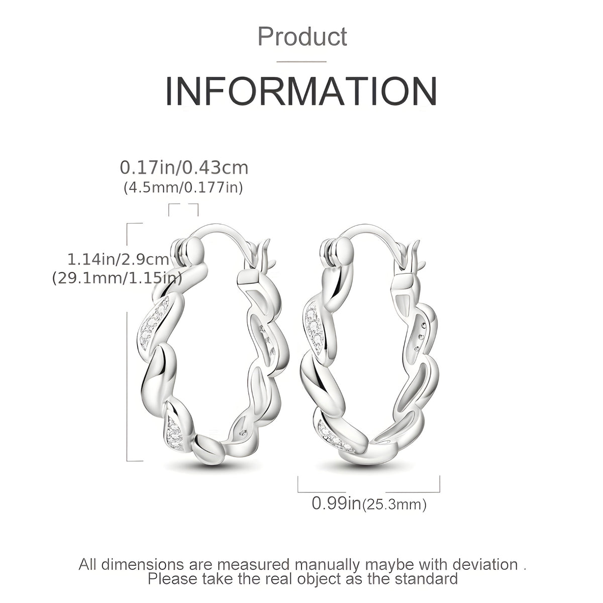 925 Sterling Silver Cubic Zirconia Hoops for Women, Small Lightweight Twist 544
