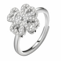 Rotatable Four-Leaf Clover Spinner Ring White Zircon Heart Petal Adjustable 1530