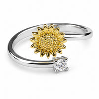 Two Tone Sunflower Ring Gold Silver Floral Spinner Adjustable Open Band 1544