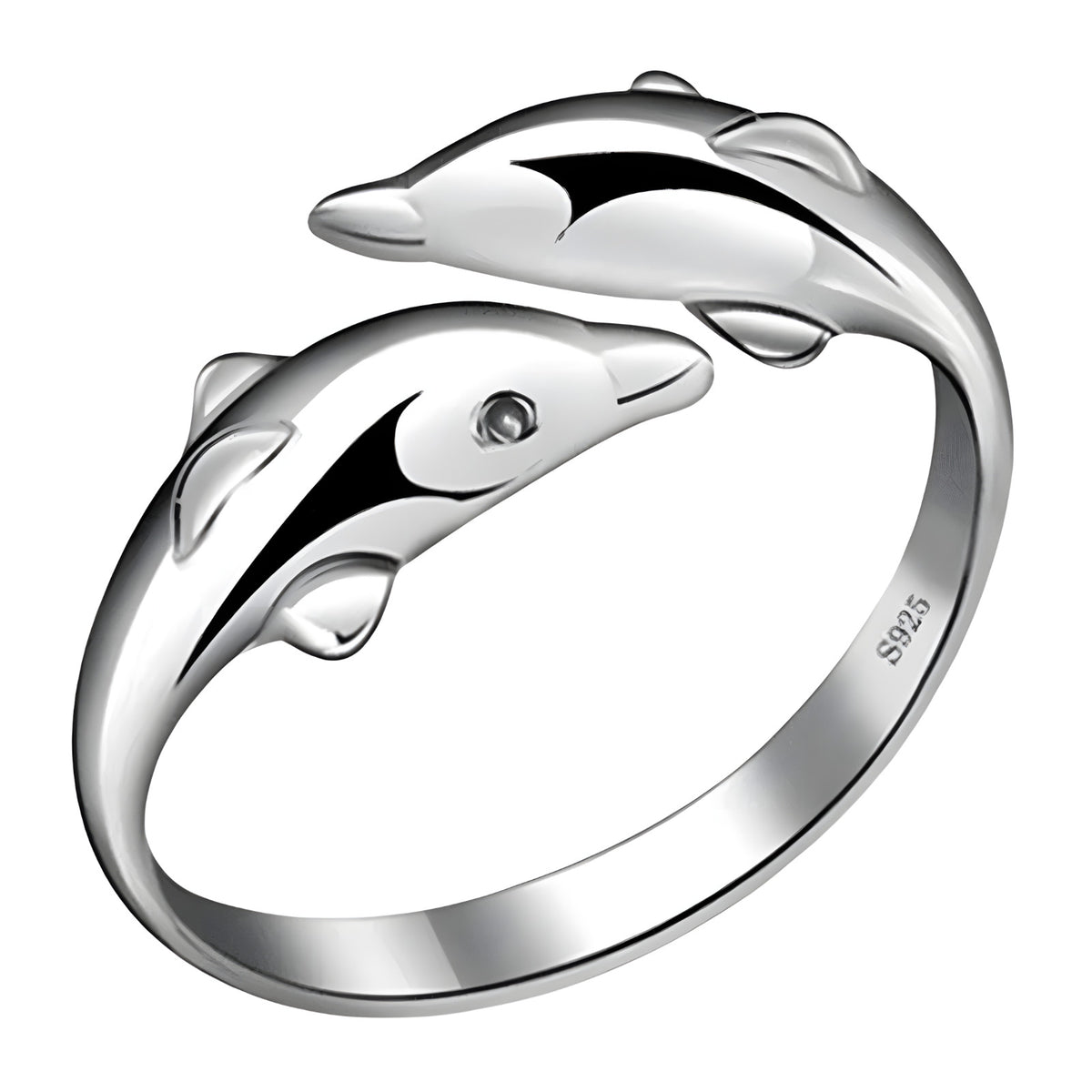 Adjustable Dolphin Ring For Women, Silver Colour Open Ring, Ocean Animal B345