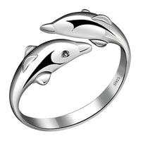Adjustable Dolphin Ring For Women, Silver Colour Open Ring, Ocean Animal B345