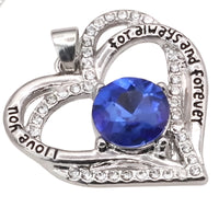 Heart Shaped Sapphire Blue Zircon Necklace For Women Rhodium-Plated Base B273