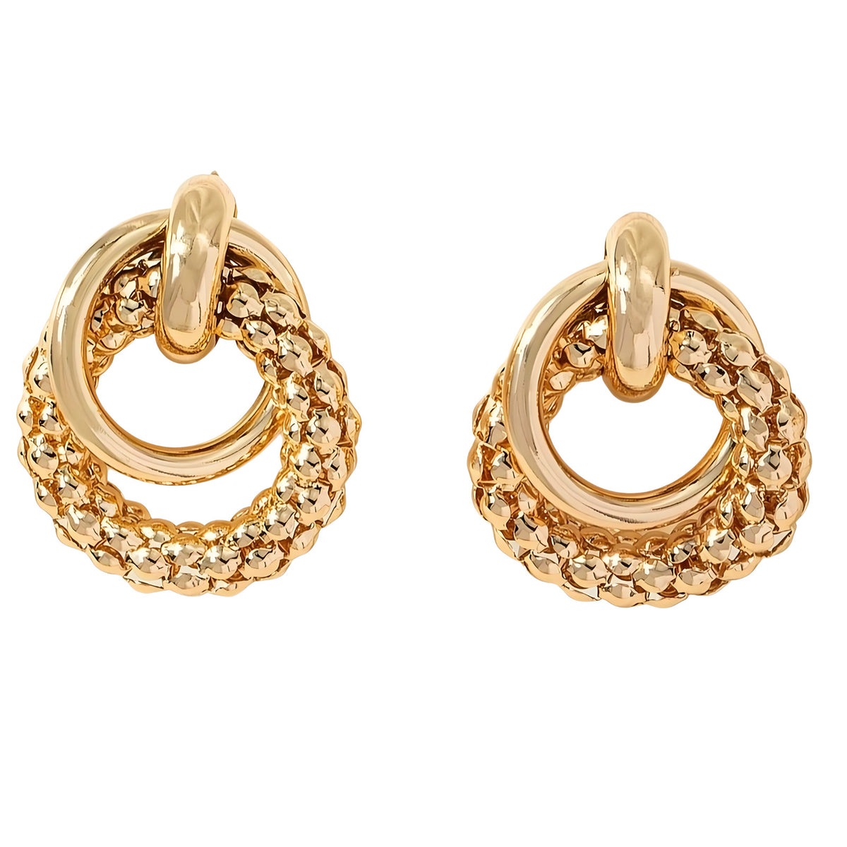 Gold Geometric Stud Earrings Women –Zinc Alloy Round Textured Circle Earring 763