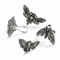Unified Jewellery Premium 4pc Gothic Moth Skull Adjustable Ring Set 1861