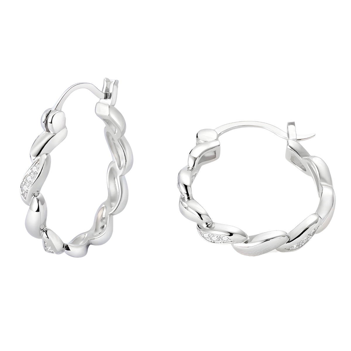 925 Sterling Silver Cubic Zirconia Hoops for Women, Small Lightweight Twist 544