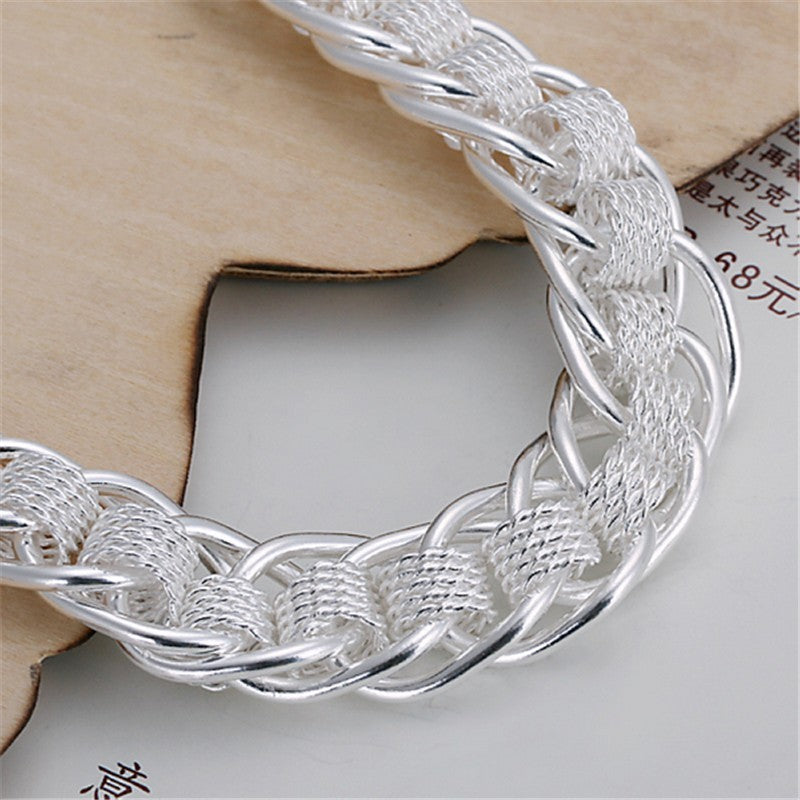 925 Sterling Silver 20 cm Multi Strand Bracelet with Braided Mesh Chain 1869