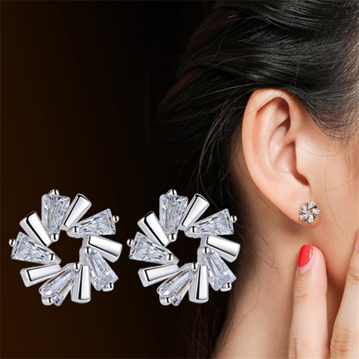 Sparkling Cubic Zirconia Circle Stud Earring for Women 13mm Geometric Round B196