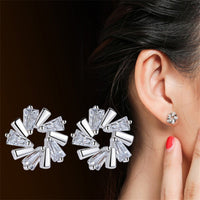 Sparkling Cubic Zirconia Circle Stud Earring for Women 13mm Geometric Round B196