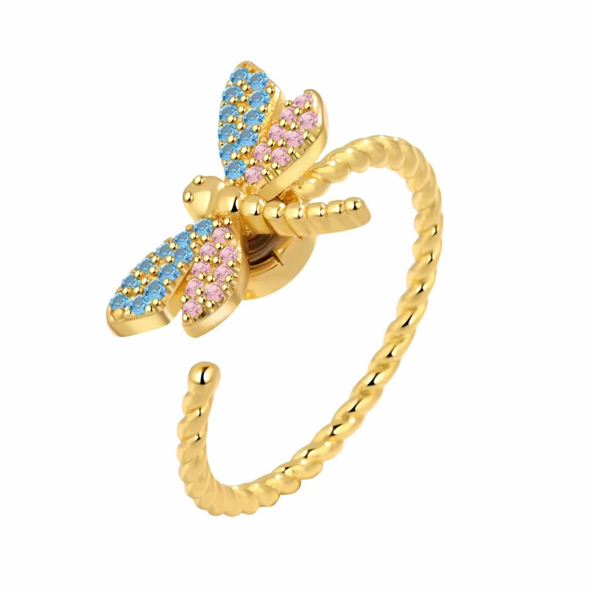 Dragonfly Spinner Ring Adjustable Open Band Spinning Rotating Fidget Ring 1563