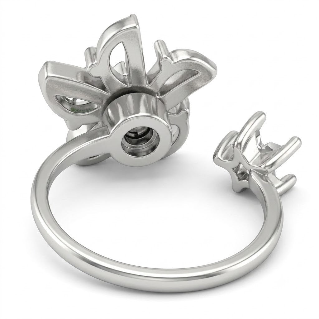 Deluxe Sparkling Four Leaf Clover Spinner Ring Rotating Zirconia Adjustable 1524