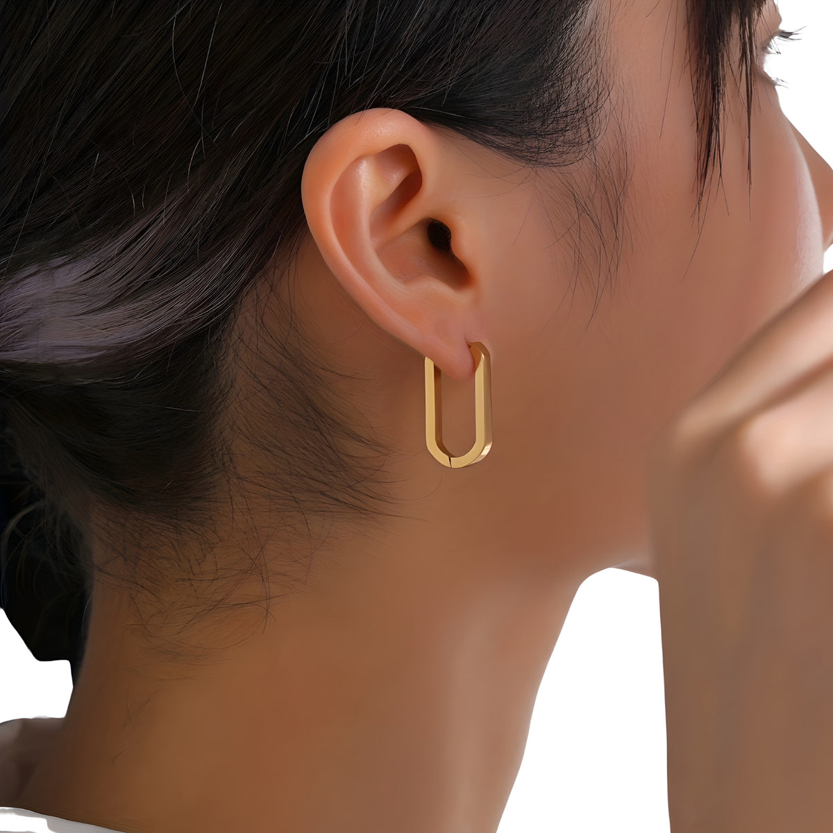 Gold Hoop Earrings Women, Small Stainless Steel Geometric Triangle Rectangle 549