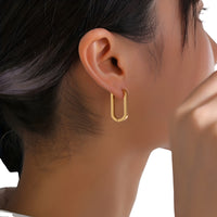 Gold Hoop Earrings Women, Small Stainless Steel Geometric Triangle Rectangle 549