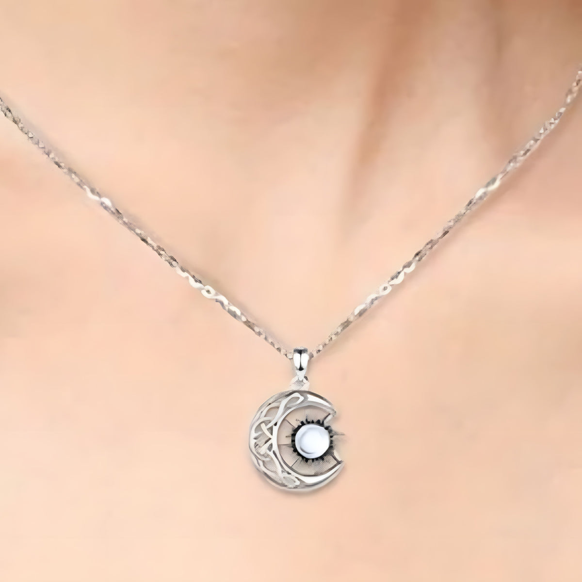 Celtic Crescent Moon Sun Pendant Necklace for Women – Copper Alloy Moon 1094