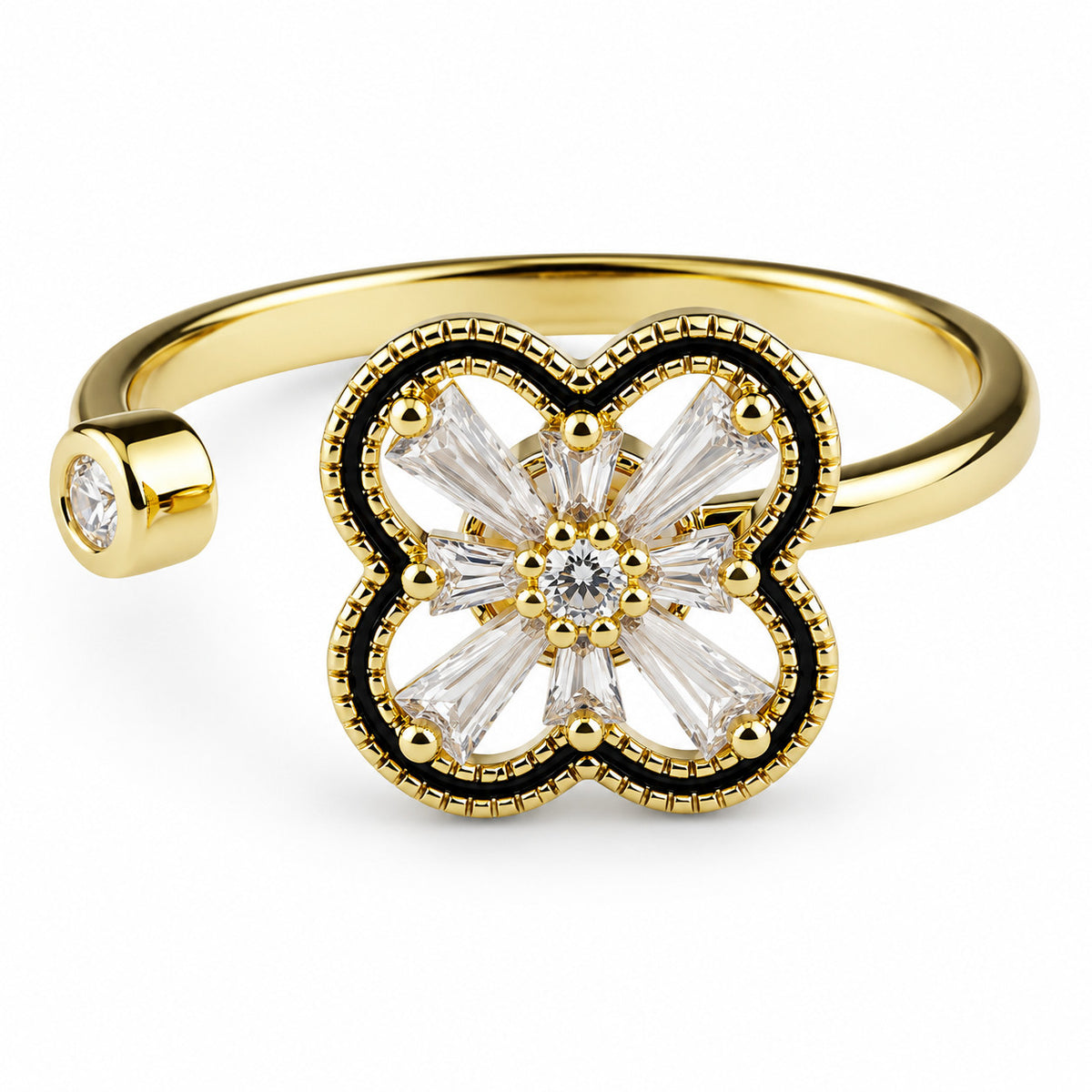 Spinning Flower Clover Ring Rotating Adjustable Fidget Ring Micro Zircon 1540