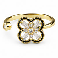 Spinning Flower Clover Ring Rotating Adjustable Fidget Ring Micro Zircon 1540