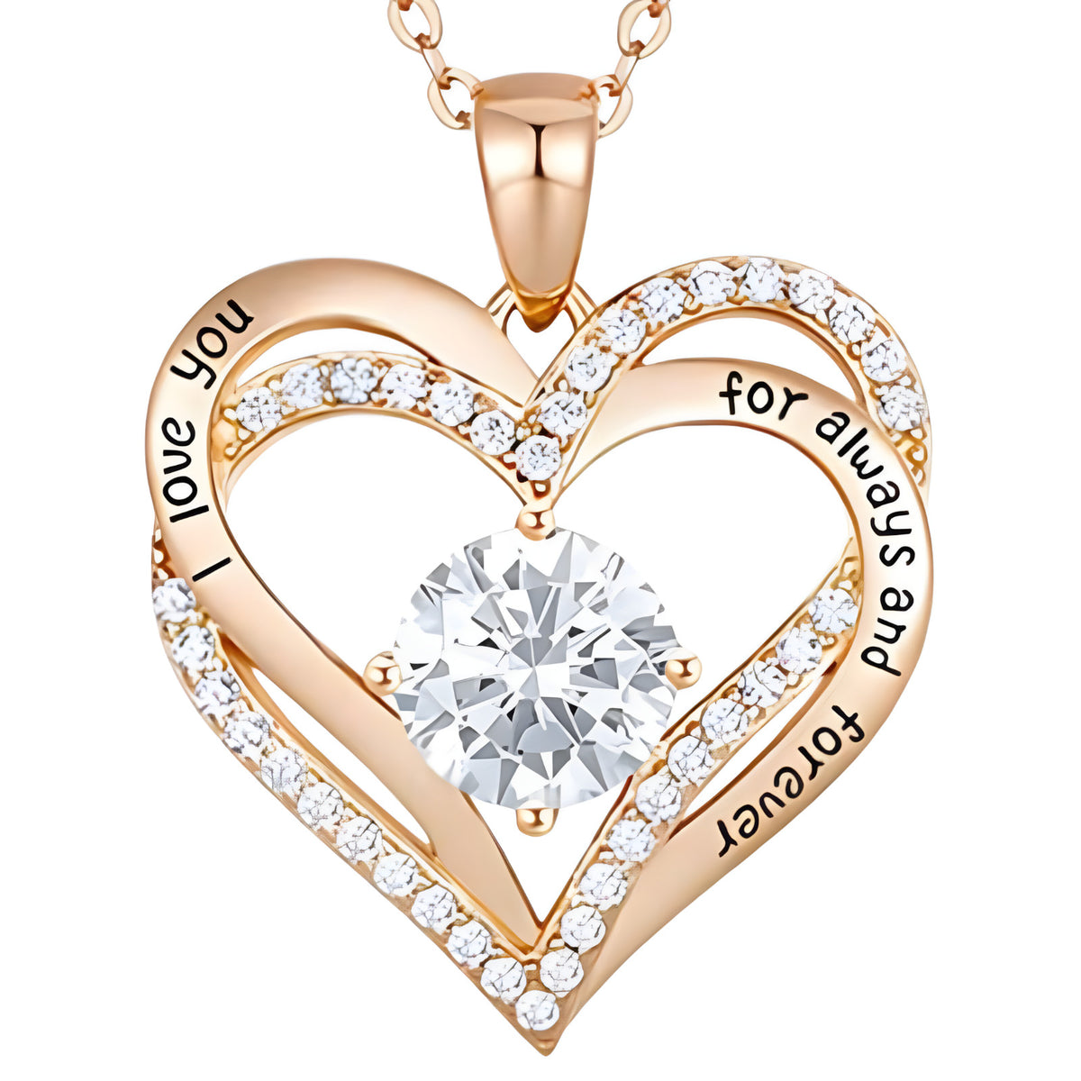 Rose Gold Heart Necklace For Women 14K Rose Gold-Tone Plated Crystal Clear B281
