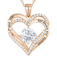 Rose Gold Heart Necklace For Women 14K Rose Gold-Tone Plated Crystal Clear B281