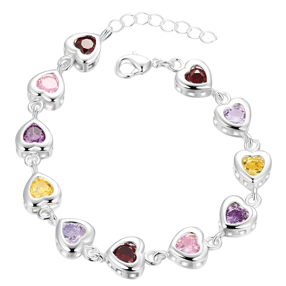 Unified Jewellery Multicolour Heart Crystal Tennis Bracelet Adjustable Wome 1865