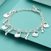 Handbag and High Heel Charm Bracelet, 20cm Statement Link Chain with Toggle 1881