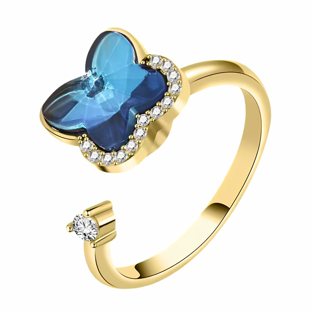 Gold Butterfly Ring Rotatable Adjustable Open Band Spinning Fidget Ring 1554