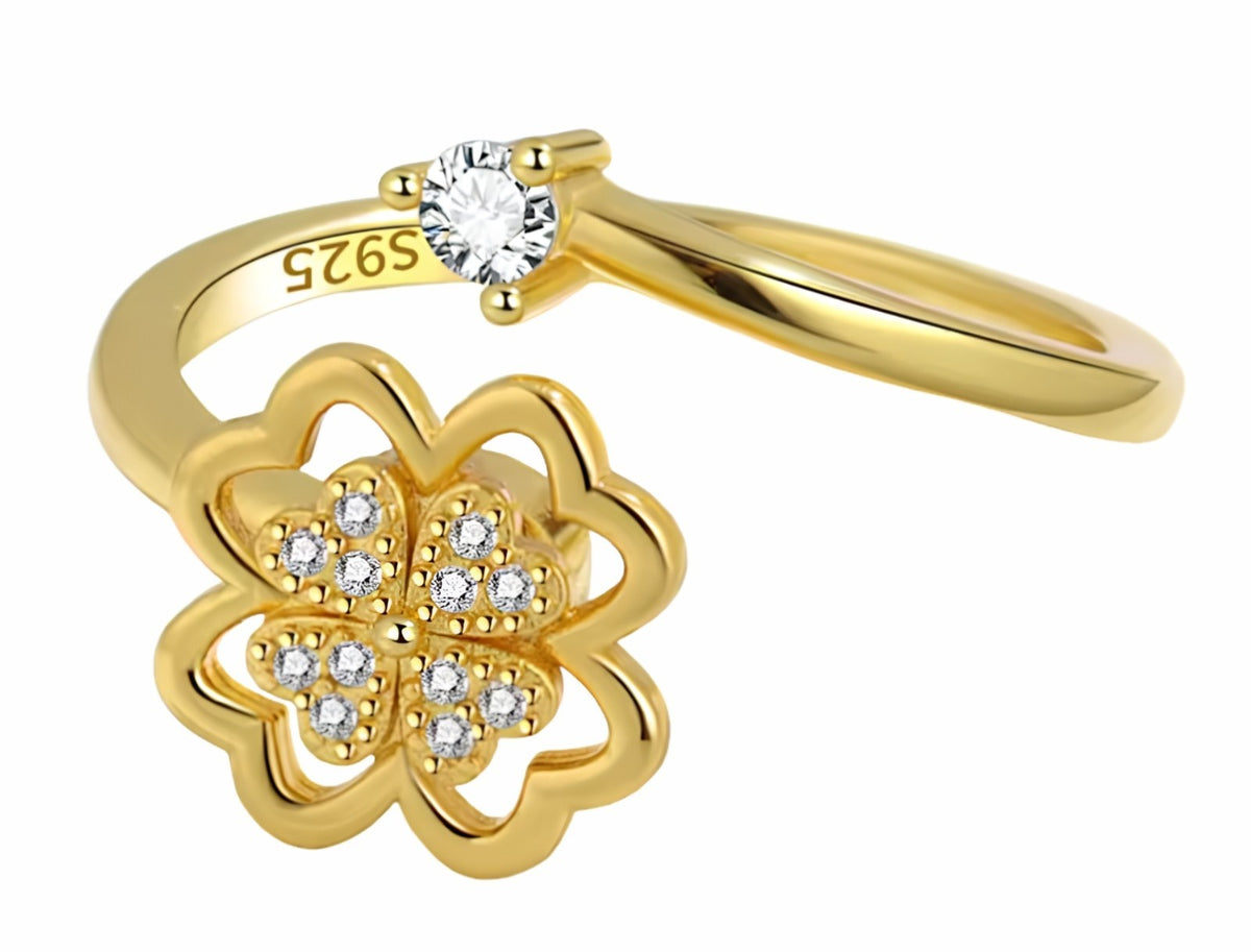 Rotating Clover Spinner Ring Adjustable Anxiety Fidget Ring Open Wrap 1576