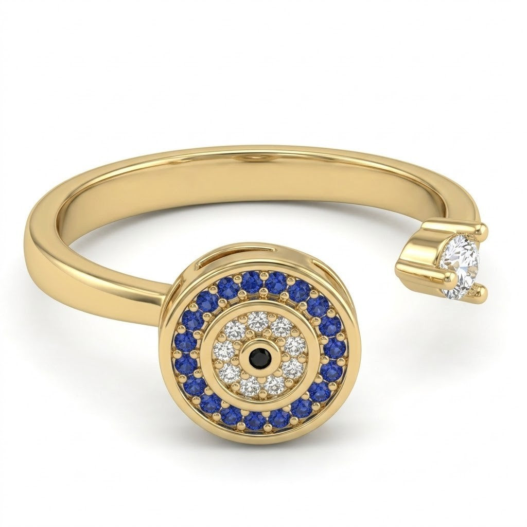 Rotatable Blue Halo Spinner Ring Gold Plated Zircon Adjustable Fidget Band 1525