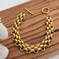 Gold Colour Chunky Chain Bracelet For Women, Luxury Woven Link Bracelet B332