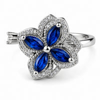 Blue Petal Spinner Ring Rotatable Adjustable Open Band Spinning Fidget Ring 1558