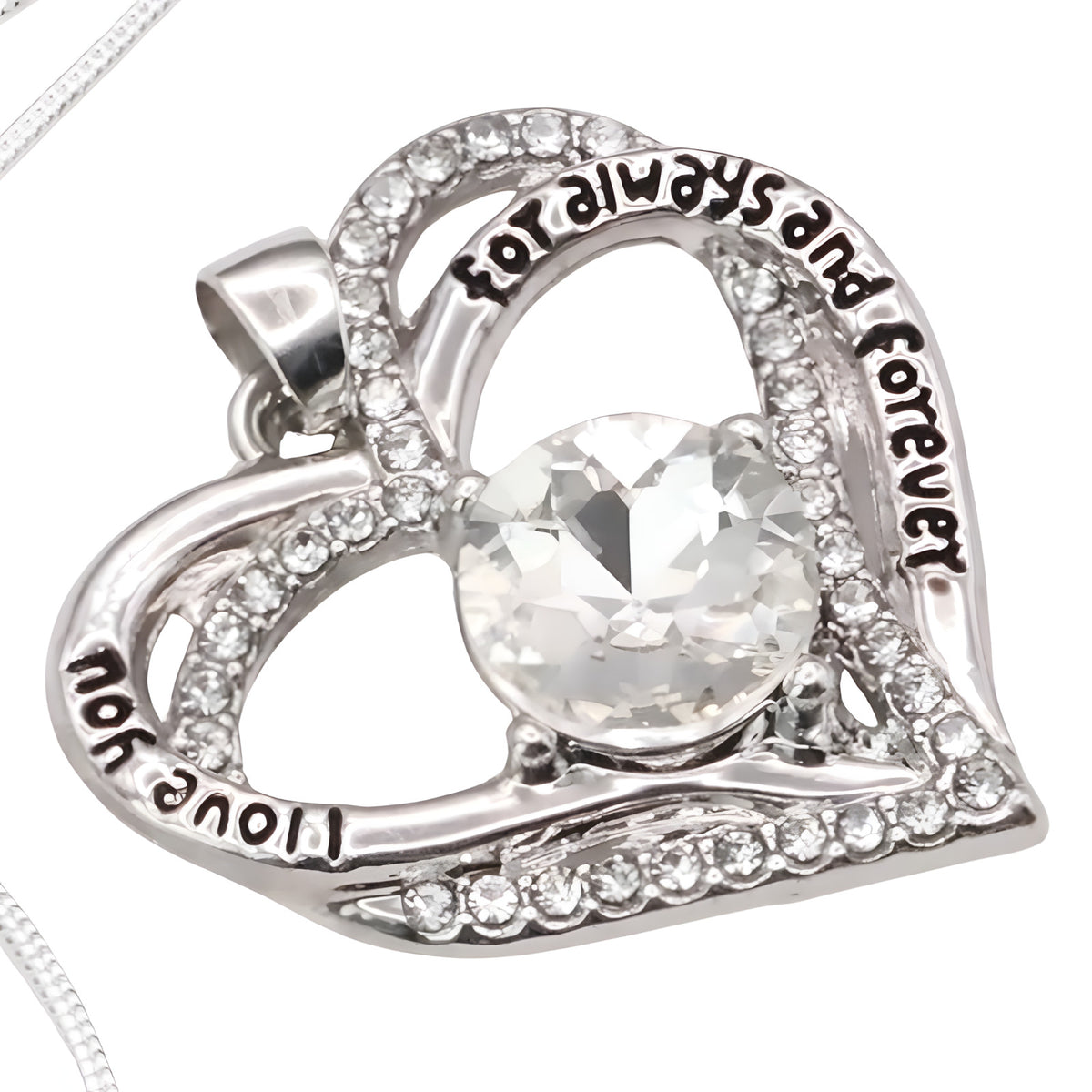 Crystal Clear Zircon Heart Necklace For Women Rhodium-Plated Base Metal B276