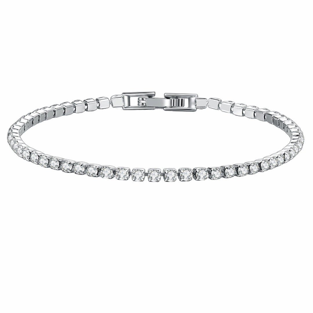 Tennis Bracelet For Women Platinum Plated-Clear 17cm Silver Colour Single B338