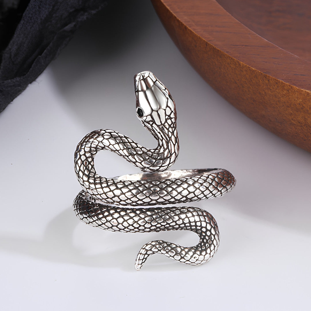 Premium Adjustable Snake Ring for Women, Sculpted Serpent Wrap Band 1875