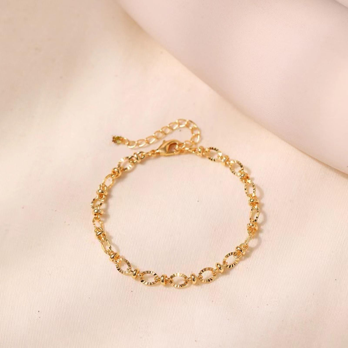 Gold Popcorn Chain Charm Bracelet for Women 18+4cm Classic Geometric Design 749