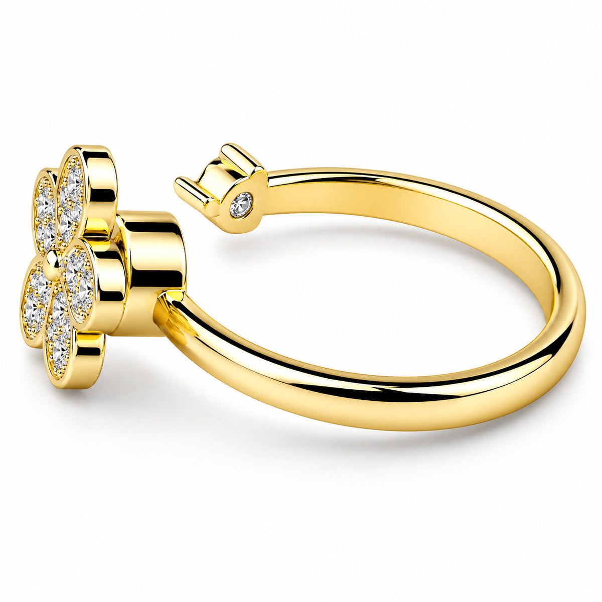 Four Leaf Clover Spinner Ring Rotatable Adjustable Open Ring Pave Zircon 1539
