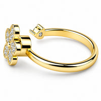 Four Leaf Clover Spinner Ring Rotatable Adjustable Open Ring Pave Zircon 1539