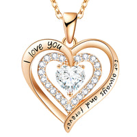 Double Heart Charm Necklace For Women Gold Plated Zinc Alloy Clear Crystal B293
