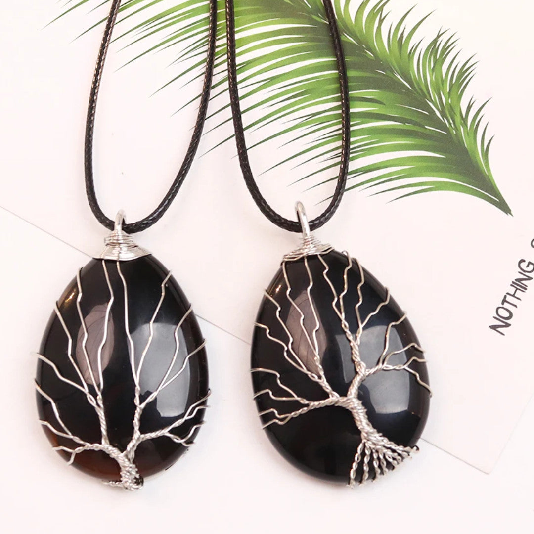 Tree Of Life Black Onyx Pendant Necklace Handmade Crystal Energy Healing 1332