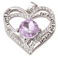 Heart Zircon Pendant Necklace For Women Stainless Steel Link Chain Purple B268