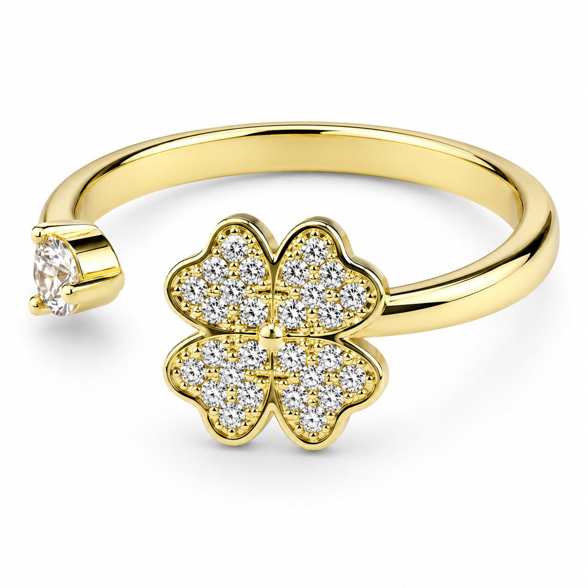 Four Leaf Clover Spinner Ring Rotatable Adjustable Open Ring Pave Zircon 1539