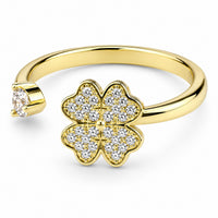 Four Leaf Clover Spinner Ring Rotatable Adjustable Open Ring Pave Zircon 1539