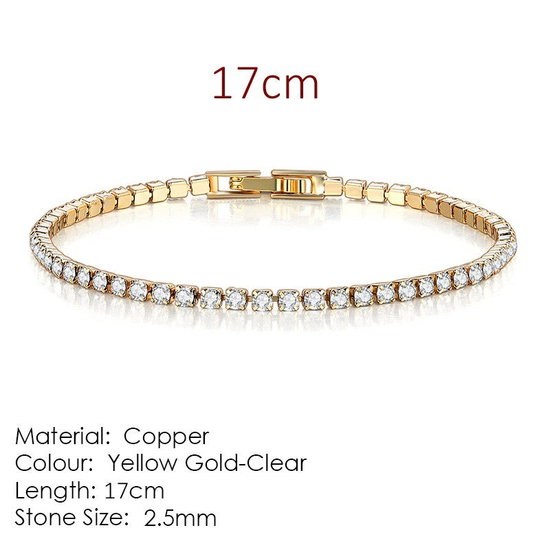 Yellow Gold Colour Tennis Bracelet For Women, 17cm Round Clear Zircon Stone B336