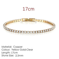 Yellow Gold Colour Tennis Bracelet For Women, 17cm Round Clear Zircon Stone B336