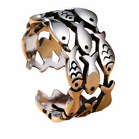 Adjustable Fish Ring For Women, Silver Colour Open Cuff Ring, Ocean Animal B348