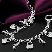 Handbag and High Heel Charm Bracelet, 20cm Statement Link Chain with Toggle 1881