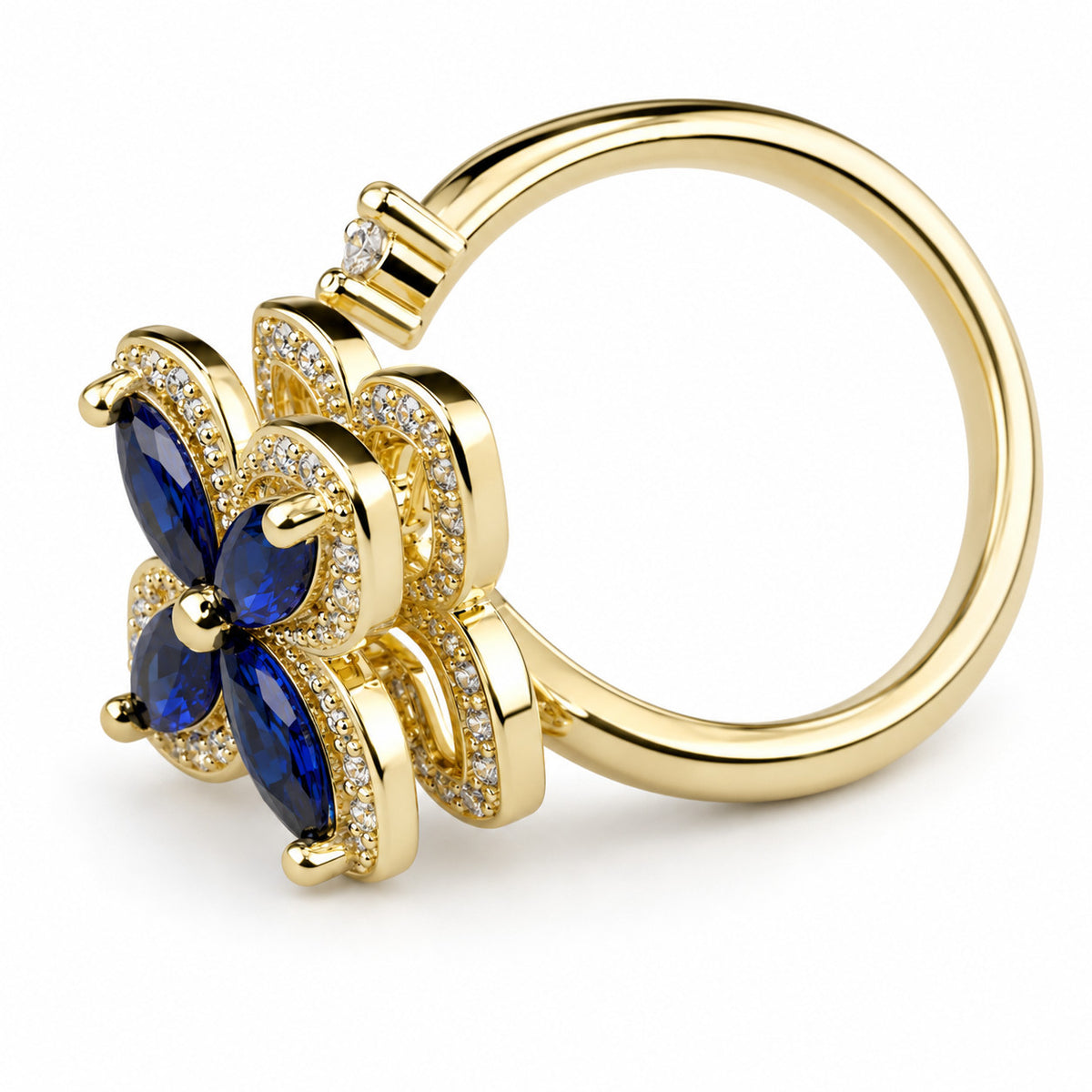 Rotatable Spin Ring Blue Flower Spinner Ring Adjustable Open Band Spinning 1557