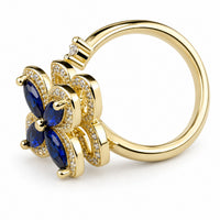 Rotatable Spin Ring Blue Flower Spinner Ring Adjustable Open Band Spinning 1557