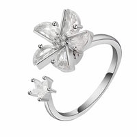 Deluxe Sparkling Four Leaf Clover Spinner Ring Rotating Zirconia Adjustable 1524